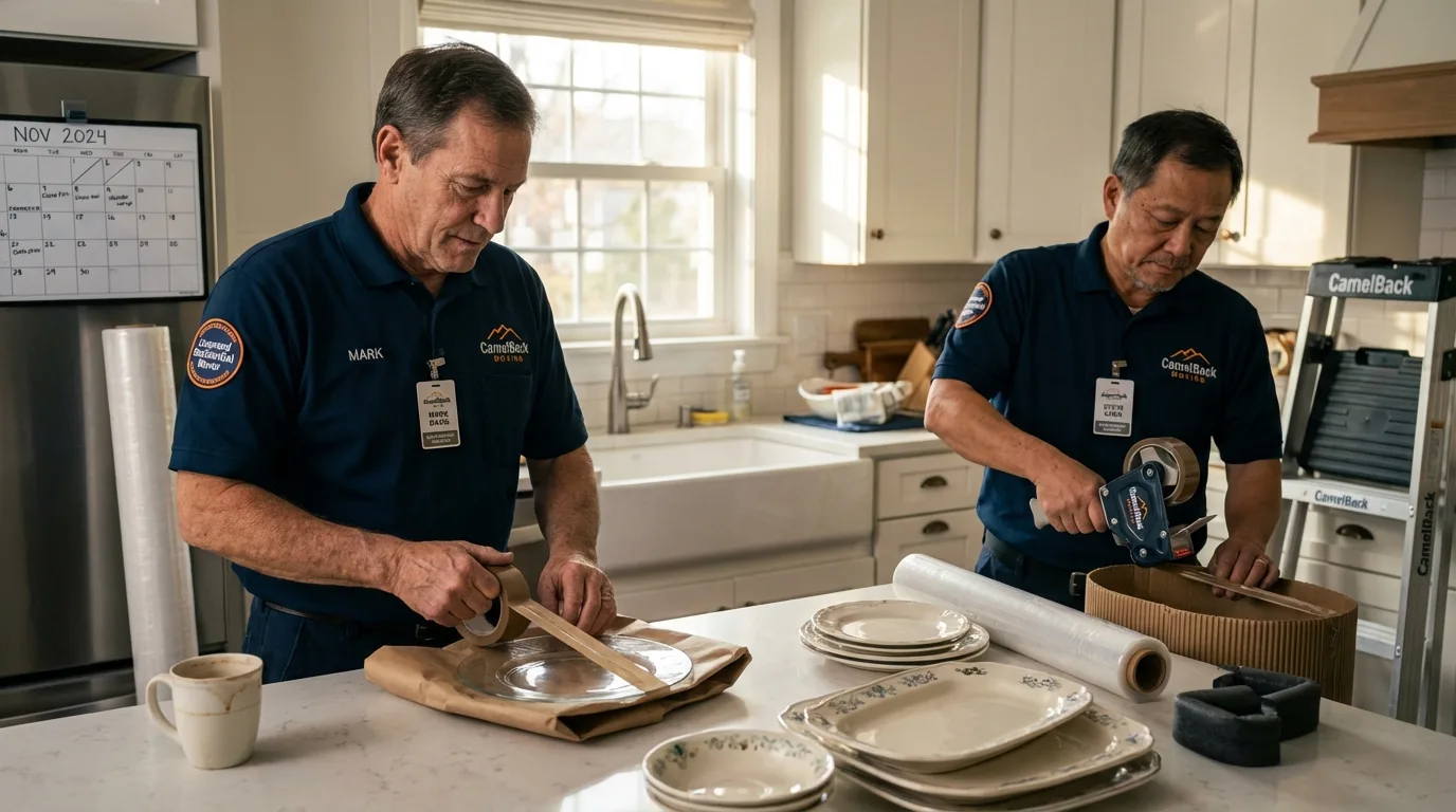 Professional crew packing kitchen dishware in Siler City, NC